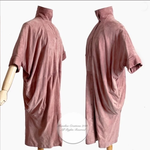 Fendi Jacket Batwing Sleeve Long Cocoon Duster Rose Pink Suede Leather Rare - Picture 10 of 17